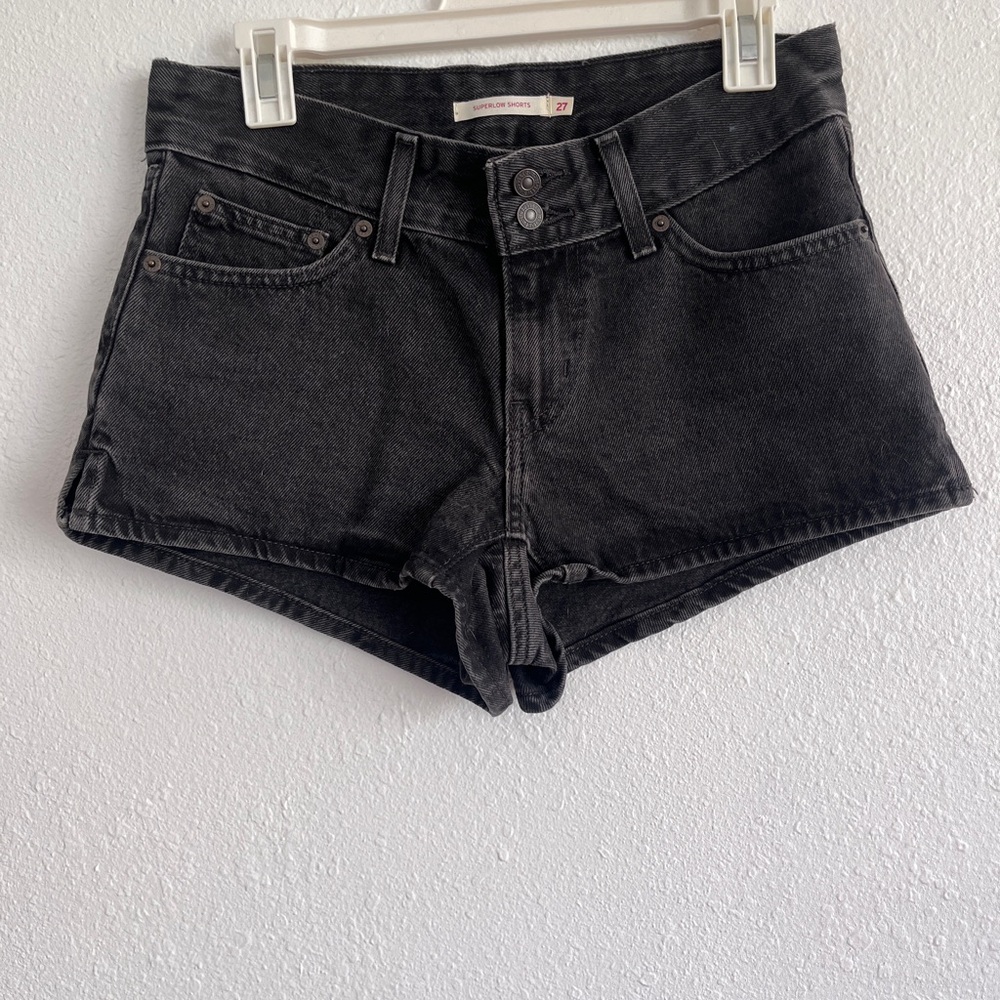 Levi's Black Jean Shorts Raw Hem Distressed